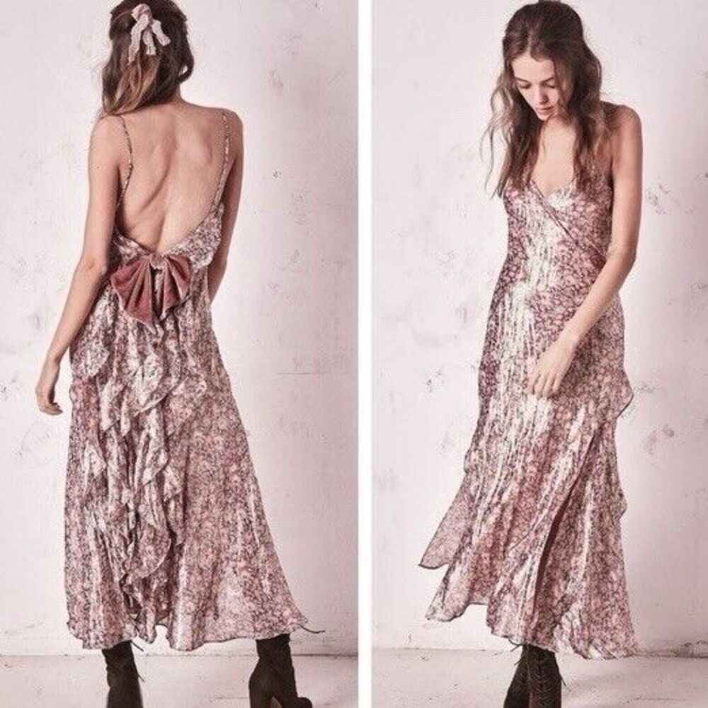 LoveShackFancy Kate Ruffle Floral Slip Maxi Dress Size XS